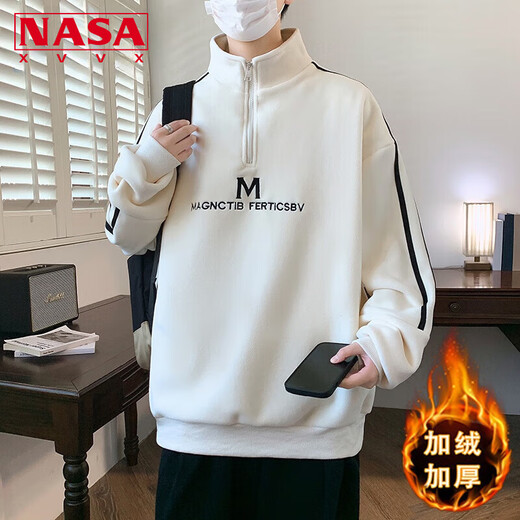 NASA XVVX Plus Samt verdickte Sweatshirt für Jungen 13 Schüler der Junior High School Hälfte hoher Hals-Basishemd 15-jährige Teenager Herbst- und Winterkleidung R683 Aprikosenfarbe (Single Sweatshirt) Verdickt plus Samt L 105-120jin [Jin gleich 0,5 kg]