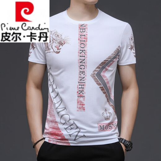 皮尔卡丹（pierre cardin）高端中国风老虎头潮流男士短袖T恤时尚印花大码男打底衫半袖宽松 829黑色字母 M 建议100-115斤内