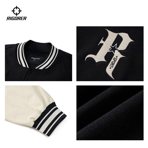 The new autumn and winter baseball uniform jacket for men and women American retro PU sleeve embroidery trendy versatile loose sports jacket for men pure black thickened XL (180)