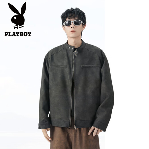 Playboy Maillard American brown PU leather jacket men's cleanfi flight jacket cotton motorcycle couple baseball uniform 5713-brown jacket XL recommended 125-145Jin Jin equals 0.5 kg