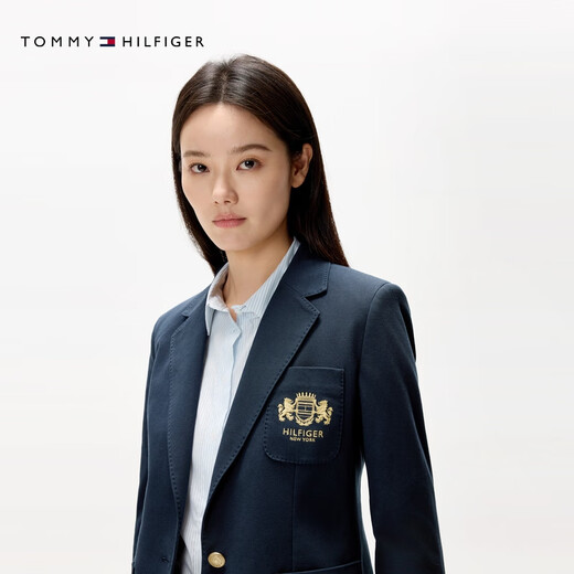 Tommy Hilfiger Autumn and Winter Women's Business Casual Workplace Lion Logo Embroidered Single Button Slim Lapel Suit Jacket Navy C1G S 34