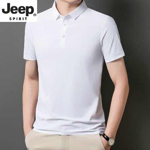 JEEP SPIRIT无痕短袖polo.衫中年爸爸翻领T恤冰丝夏季男士半袖上衣休闲商务 藏青色 12358短*袖POLO衫 M 90-110斤左右