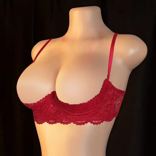 Victoria's style quarter bra, half cup lace sexy suit, underwired small breasts, hollow sexy underwear, red-suit S