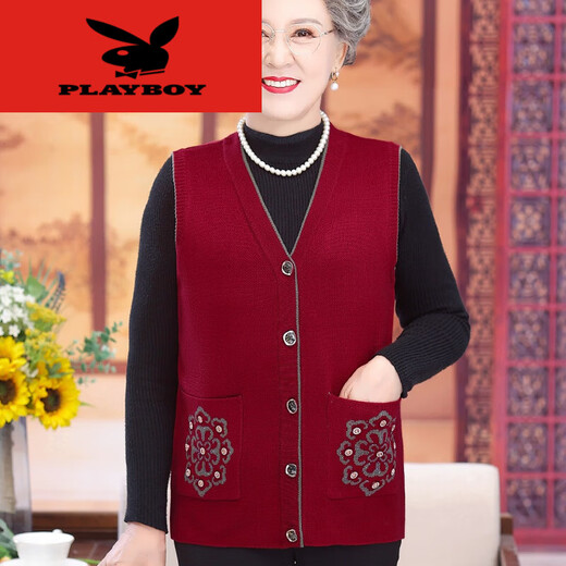 Playboy (Playboy) Venture féminine de l'âge moyen et âgé de l'âge moyen, Cardigan de vêtements de grand-mère automne et hiver