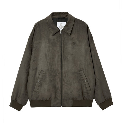 JACK&JONES 25-year men's autumn coat men's loose lapel business casual imitation suede jacket zipper solid color top men E04 olive black L (180)