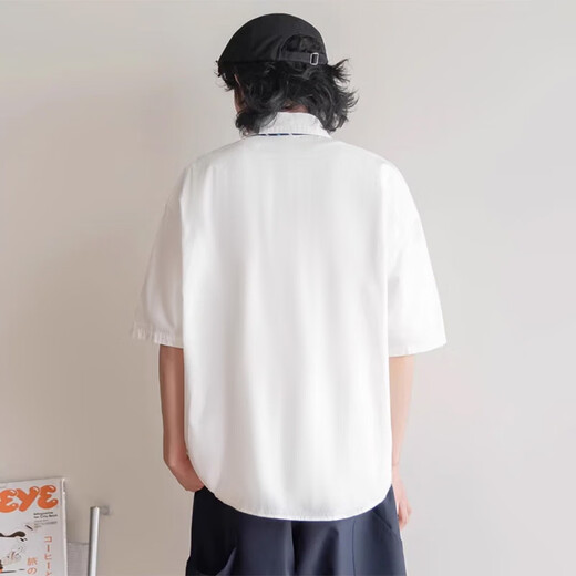 Homlean Japanese solid color short-sleeved shirt T-shirt men's spring and summer loose casual and versatile breathable clothes LS01 white XL