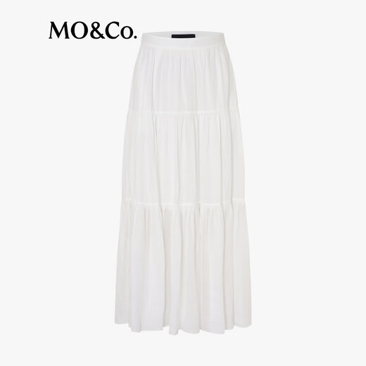 MO/Co. skirt 2025 summer new product light and thin ramie high waist flowing tower skirt long skirt white quiet luxury MBE2SKT009 This white M