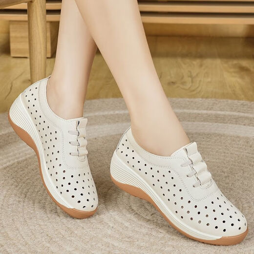 Belle Treppe Damenschuhe im Herbst Neue, vielseitige, dick gelöste Gelegenheitssportschuhe für atmungsaktive und komfortable, weiche Sohle, nicht gleitsame kleine weiße Schuhe RF-6221 Beige 37