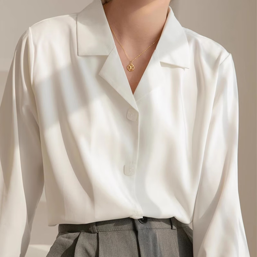 Ono Seven Days French Chiffon Shirt Women's Long Sleeve V-neck Professional Formal Loose Versatile White Shirt High-End Temperament Top White Long Sleeve M