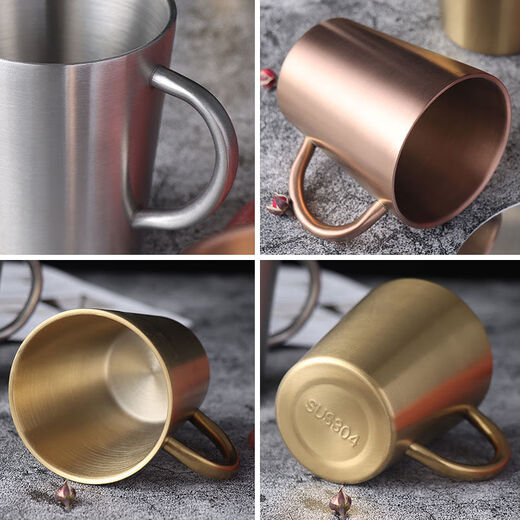 Qinkai 304 Korean stainless steel insulated double-layer drinking cup, anti-scalding and anti-falling beer cup, household children's drinking cup, 304 straight matte small size (180ml)