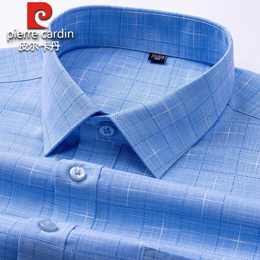 Pier Cardin pure cotton short-sleeved shirt men's summer new striped cotton shirt middle-aged free ironing business casual half-sleeved shirt men light blue vertical stripes [Heng-6623] short sleeve lining S 38 [100-120Jin [Jin equals 0.5 kg] wear]