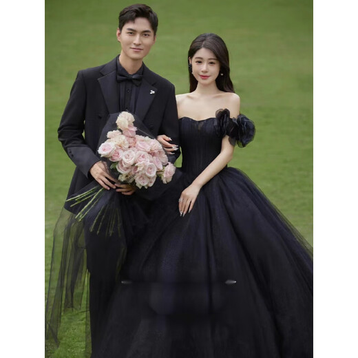 Wutuo black evening dress, elegant and high-end atmosphere, travel photography, fugitive princess, forest style lawn black gauze photography, gauze ceremony, fine women's dress, one size fits all