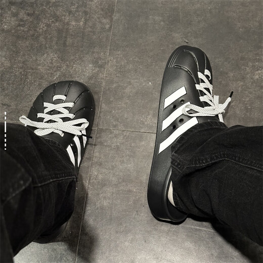 阿迪达斯（adidas）男女同款拖鞋25春夏舒适百搭休闲运动EVA包头防滑耐磨透气JH9848 JH9848/黑白 40.5