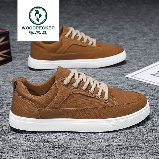 Woodpecker Chaussures pour hommes noirs 2025 Printemps Nouveaux chaussures de toile à tendance épaisses Chaussures de style coréen pour hommes Chaussures de planche 6636 Black and White 42