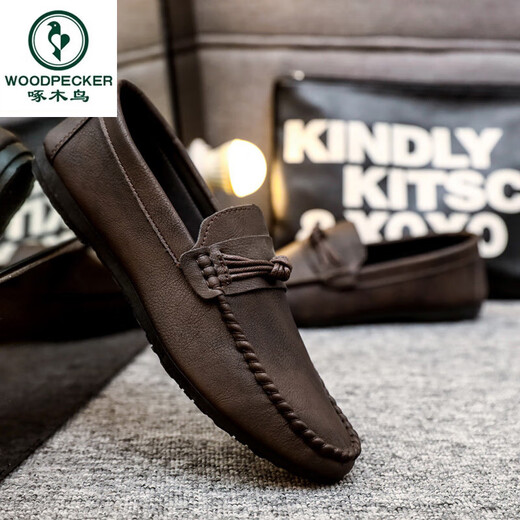 Woodpecker Herren Beans Schuhe koreanische Businessarbeit lässige Lederschuhe atmungsaktives vielseitiges Nicht-Schlupf-Ein-Schritt-Männerschuhe 2025 Sommer D826 Black 39