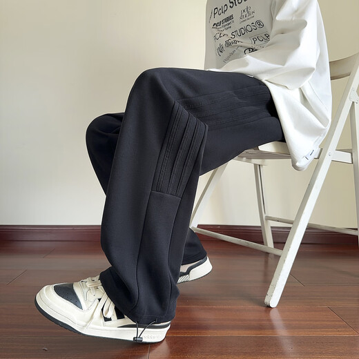 TonLion 2025 autumn and winter men's knitted side webbing loose straight casual trousers