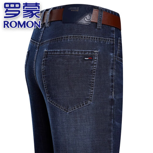 罗蒙（ROMON）正品男士直筒牛仔裤男士春秋季长裤商务休闲裤高弹力直筒水洗裤子 深兰3882款  薄款 29