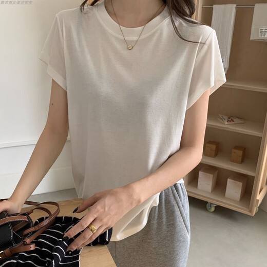 Zhidou Dou Runxi 3883 jours Tobs à manches courtes à manches courtes à manches courtes à manches courtes pour femmes 2025 printemps et d'été Soft Glutinest Loose Base Top Blanc One Taille One Taille