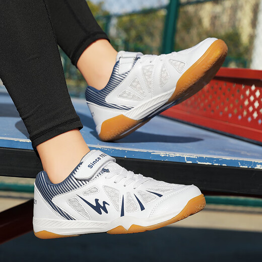 Double Star Bate Badminton Shoes for Boys and Girls 6-13 Years Old Autumn Mesh Breathable Sports Shoes Teenage Students Table Tennis Shoes White Blue 36