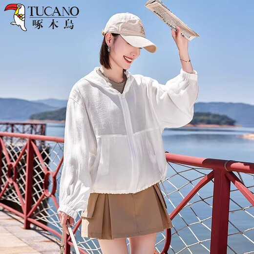 Woodpecker sunscreen clothes for women in summer 2025 new loose and versatile hooded breathable sunscreen jacket for sunscreen jacket blue thin thin thin average size 80-130Jin [Jin equals 0.5 kg]