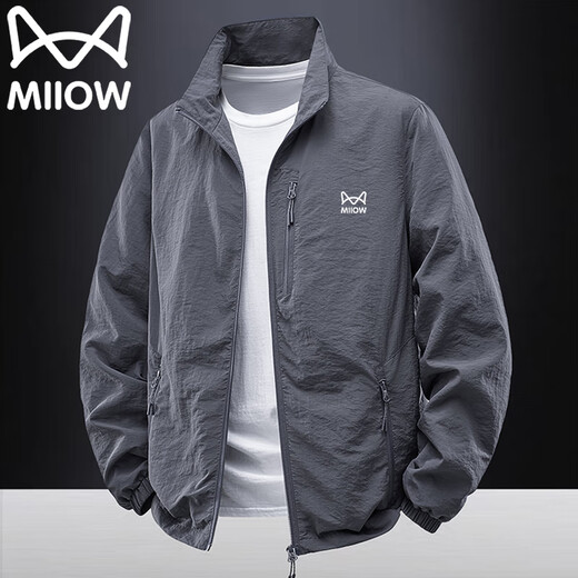 Cat Man Jacket Men's Spring and Autumn Stand Collar Jacket Long Sleeve Workwear Business Loose Casual Top for Young and Middle-aged People Dark Gray XL