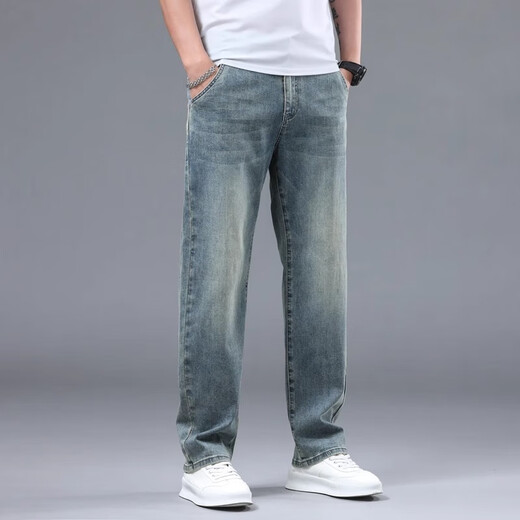 Baleno S&K retro jeans men's loose straight autumn and winter velvet men's pants new casual pants trousers men's trend retro blue regular 29