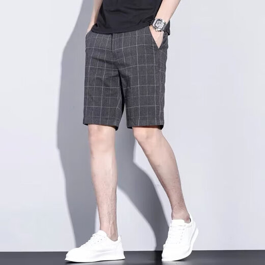 夏季休闲短裤男士格子西装裤韩版百搭外穿宽松直筒冰丝五分中裤男 629-653【浅灰色】 3XL