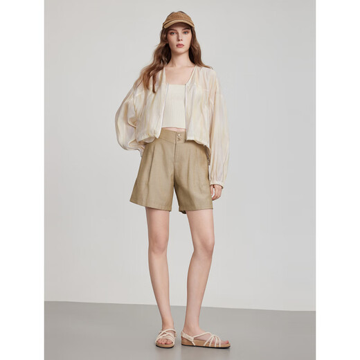 ELLE FRANJE DE LIGER DE LIGHT LIGHT de diseño de gradiente estampado para mujeres 2025 Summer NUEVO ELEGANT CAMBITER Fashion Top Apricot M _160_84a_110-120jin [Jin equivale a 0.5 kg]
