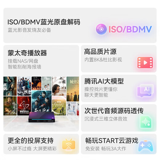 腾讯极光盒子5ProMax 全程8K超清电视盒子 八核智能网络机顶盒 8+128G杜比视界高清蓝光播放机 无损音乐播放器 极光盒子5ProMax