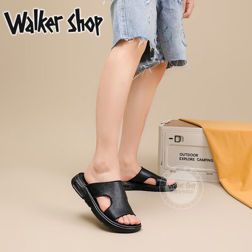 Swipers Walker Shop pour hommes [tissu de cuillère de vache sélectionné] non glissant, sale, simple et à la mode et polyvalent les pantoufles pour hommes noir 41