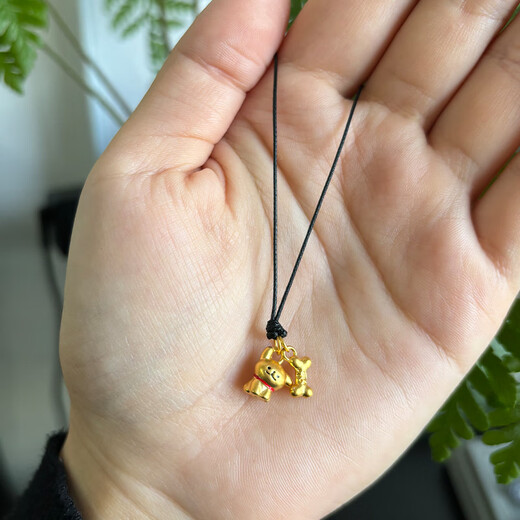 Libiao Puppy & Bone Pendant Pure Gold 999 Gold Necklace Necklace 5D Hard Gold Gift for Girlfriend Puppy & Bone Pendant About 0.45g - Free Black Neck 0.45g