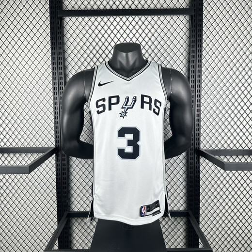 NBA KIDS23赛季马刺黑白色3篮球服球衣热压美式宽松透气速干无袖运动背心 黑色上衣3号 XS