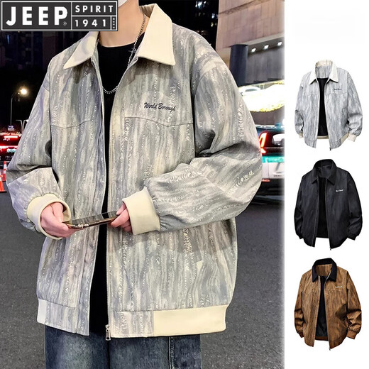 JEEP SPIRIT痞帅工装夹克男2025春秋款潮牌薄款外套中青年宽松褂子 K15832白灰 M