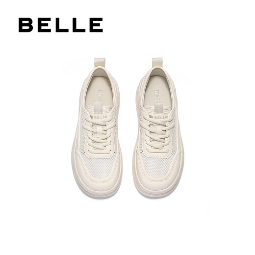 百丽（Belle）舒适透气网面小白鞋女2025夏新厚底增高休闲鞋B2611BM5 米白色 37 (235mm)
