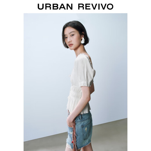 UR2025 summer new women's bow tie puff sleeve shirt shirt UYL250071