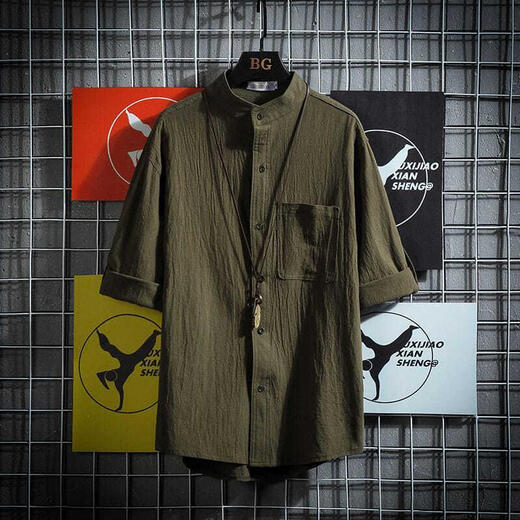 Moxiao 1049 personnes louées gras cols japonais cols de support à moitié à manches masculines et couleur unie lâche simple et polyvalent d'été à manches courtes noire 4xl