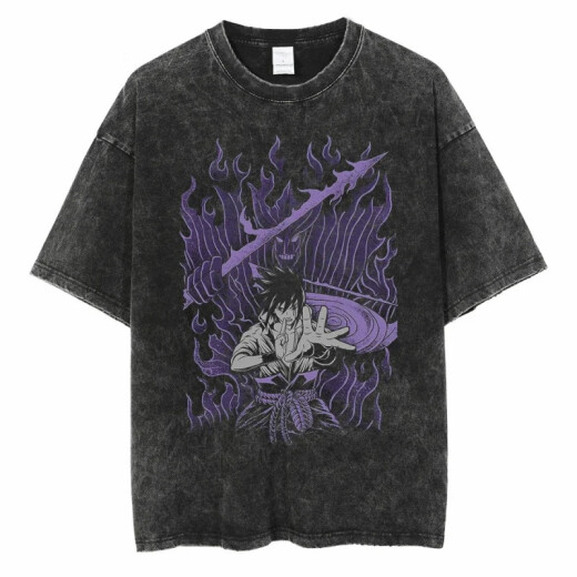 Jiuvia harajuku street lavado viejo japonés retro naruto naruto anime camiseta de algodón manga corta de verano b1381 lavado negro s