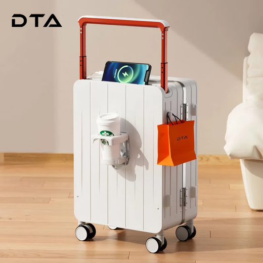 DTA-Koffer Frauen mit hoher Wert mit Breitstange Aluminium-Rahmenbeutel mit Breitstange Stange Stange-Reisekoffer können im Flugzeug Perlenweiß (Aluminiumrahmen + Ladung + Tasse Halter + Seitenhaken) 20-Zoll-Boarding für 3-7 Fahrtage verwendet werden