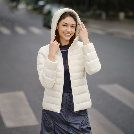 Tambor Lightweight Down Jacket Women's Short Hooded Versatile Casual Autumn and Winter Women's Jacket Light Cloud White M(165)