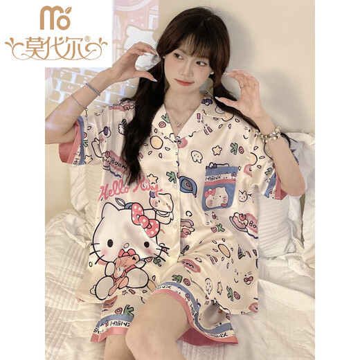 莫代尔睡衣女款夏季仿丝.稠薄款学生可爱甜美卡通冰丝短袖家居服夏天套 #YX-3937 L [99-115]斤