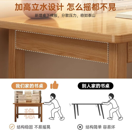 Solid wood desk, student study desk, home bedroom computer desk, simple rectangular workbench, office desk, all solid wood varnish, wood color 60*40CM