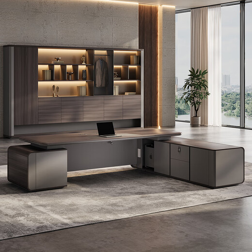 Aosenming boss desk desk light luxury chairman executive desk high-end leadership office furniture president desk workbench 2.4 meters double cabinet boss desk