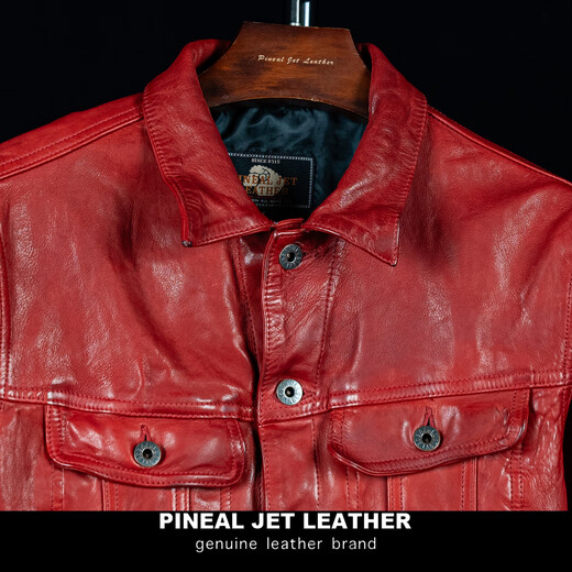 PJL new men's washed wrinkled sheepskin denim color 507 leather jacket Peacock Blue M (125Jin Jin is equal to less than 0.5kg)