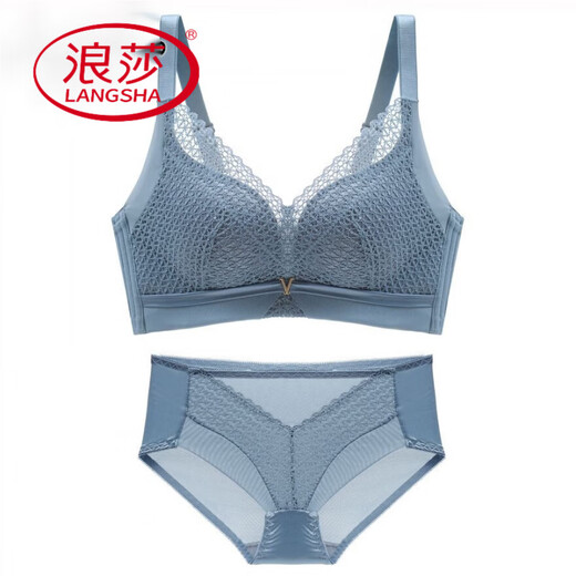 Langsha (Langsha) Azulador para mujeres recolectando sujetadores anti-extendido y extendido de senos con senos pequeños, sujetadores gruesos sin ajuste de anillo de acero Tipo de sujetador de gran tamaño grande delgado 9991: azul [set] 70a 32