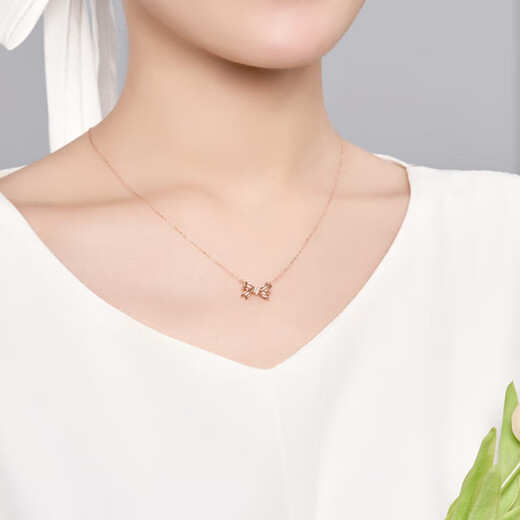Chao Acer bow 18K gold diamond necklace women's color gold rose gold clavicle chain birthday gift for women chain length about 45cm