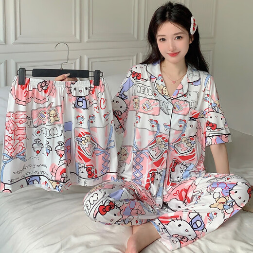 Koreanische Version von Ugly Fish Hanton Pyjamas für Frauen im Sommer dünne Heimkleidung, Kurzärmele, Shorts, Hosen, Cartoon Cartoon Netter Anzug KK14108 [Keine Augenmaske] 2xl [Empfohlen 135-145jin [Jin gleich 0,5 kg]]