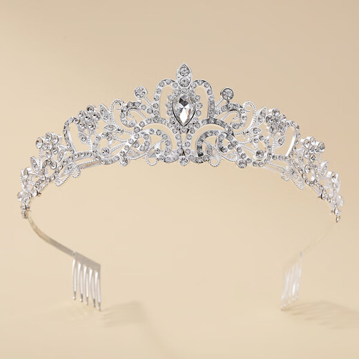 Jingwu Crystal Princess Crown Headband Female 18th Birthday Bride Crown Goddess High-end Headband Silver White Diamond 1