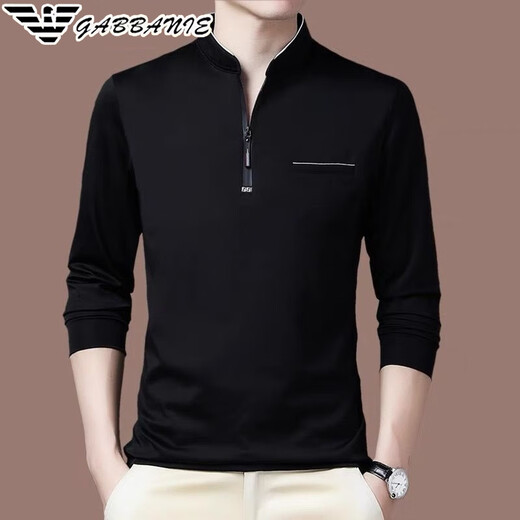 Falamone Armani Herren langärmelige Stand-Collar-T-Shirt High-End Business Cason Cotton Sweatshirt Spring Neues Basishemd Trend GA/6625 Black Plush S 165/84a