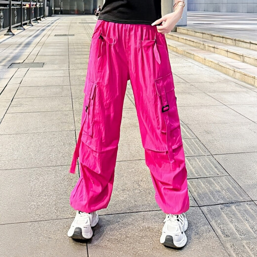 Buch- und Tee Amerikanische Schnellrockshose für Frauen im Sommer Dünne Square Dance Sportshosen 2025 Neue Treten-Tanz-Jazz-Tanzhose Schwarze Farbblocking Top 8828+Rose Red Hosen 6628 XL