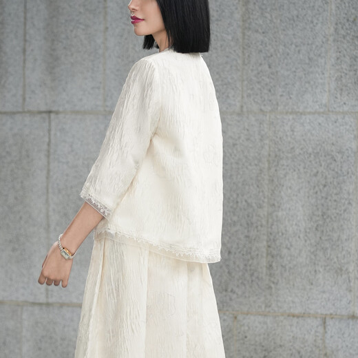 
Color white thin coat for women 2025 summer new lace jacquard short style style loose top white XL